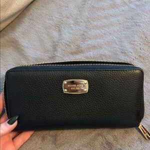Michael Kors Black Pebbled Leather Zip Wallet